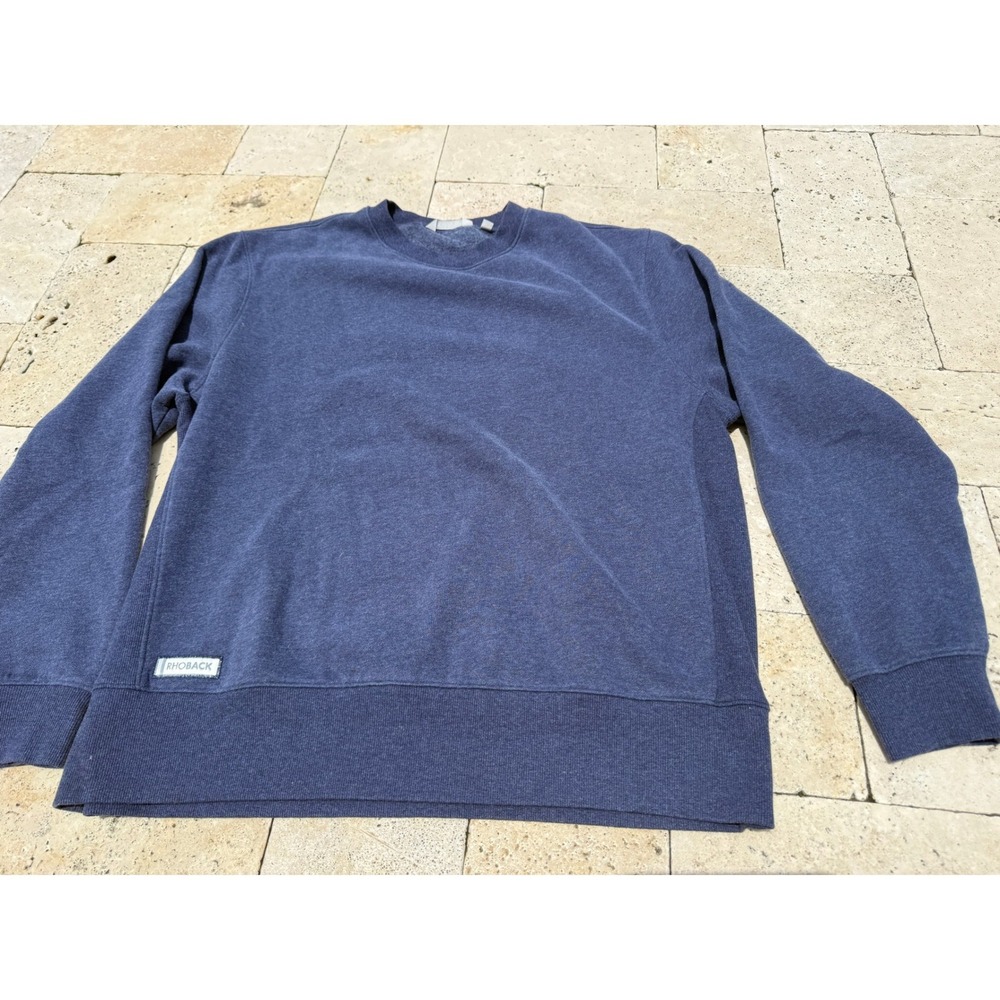 Rhoback Mens Crewneck Sweatshirt XL Heathered Navy Blue Fleece Pullover Golf